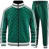 Aiozowa Men Tracksuits Full-zip Long Sleeve Plaid Track Jackets and Pants 2 Piece