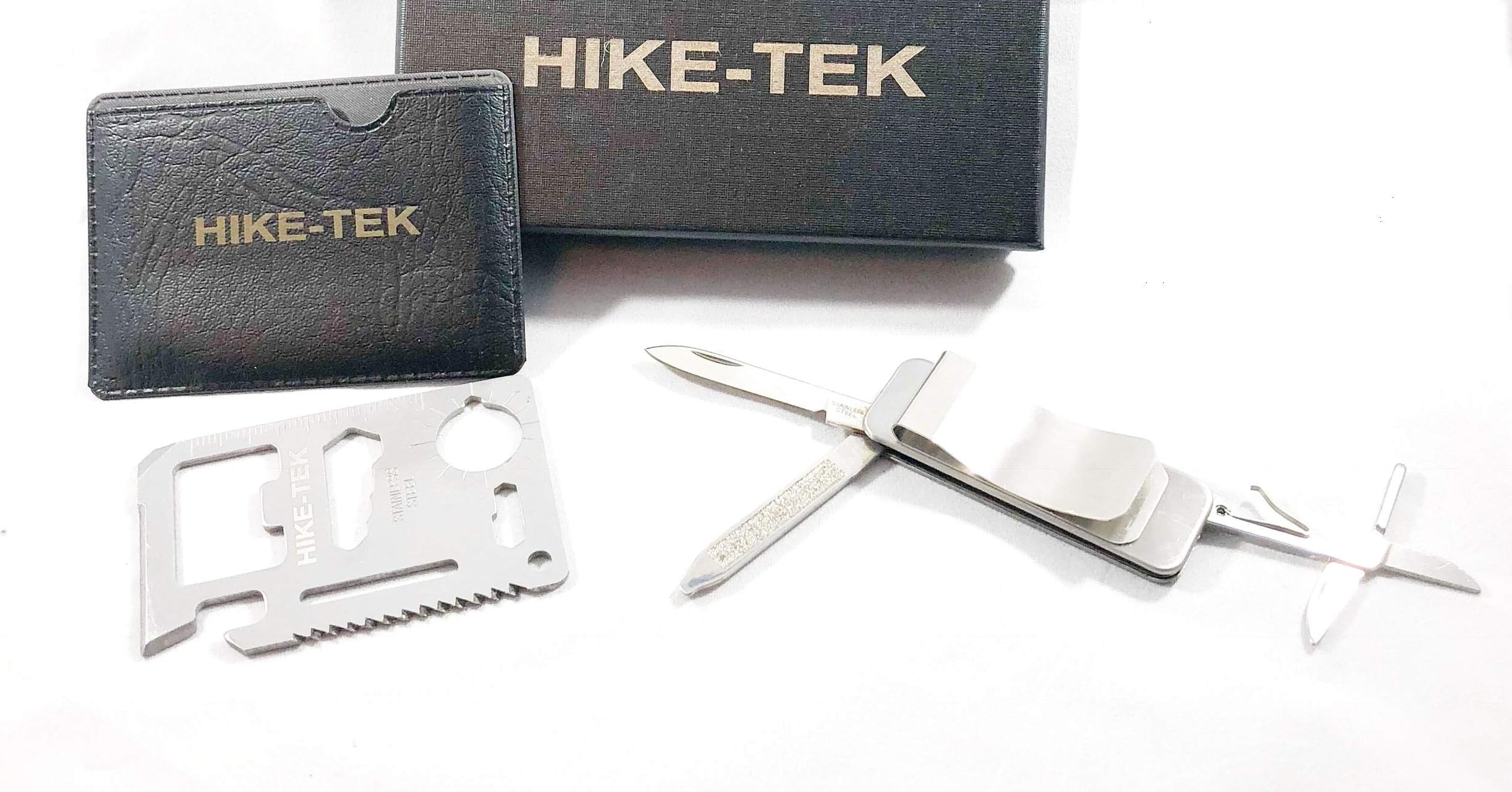 Hike-Tek Multi-Use Stainless Steel Money Clip, with Nail File, Scissors, and Knife, with Credit Card Tool