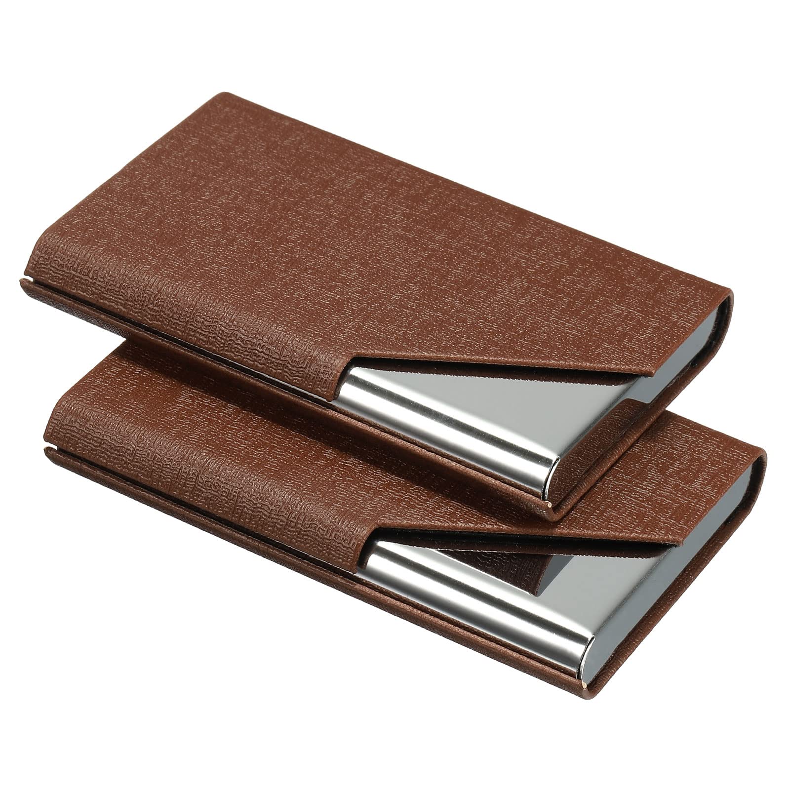 PATIKIL Business Card Holder, 2 Pieces PU Leather Flip Slim Name Cards Protector Case for Women Men, Brown