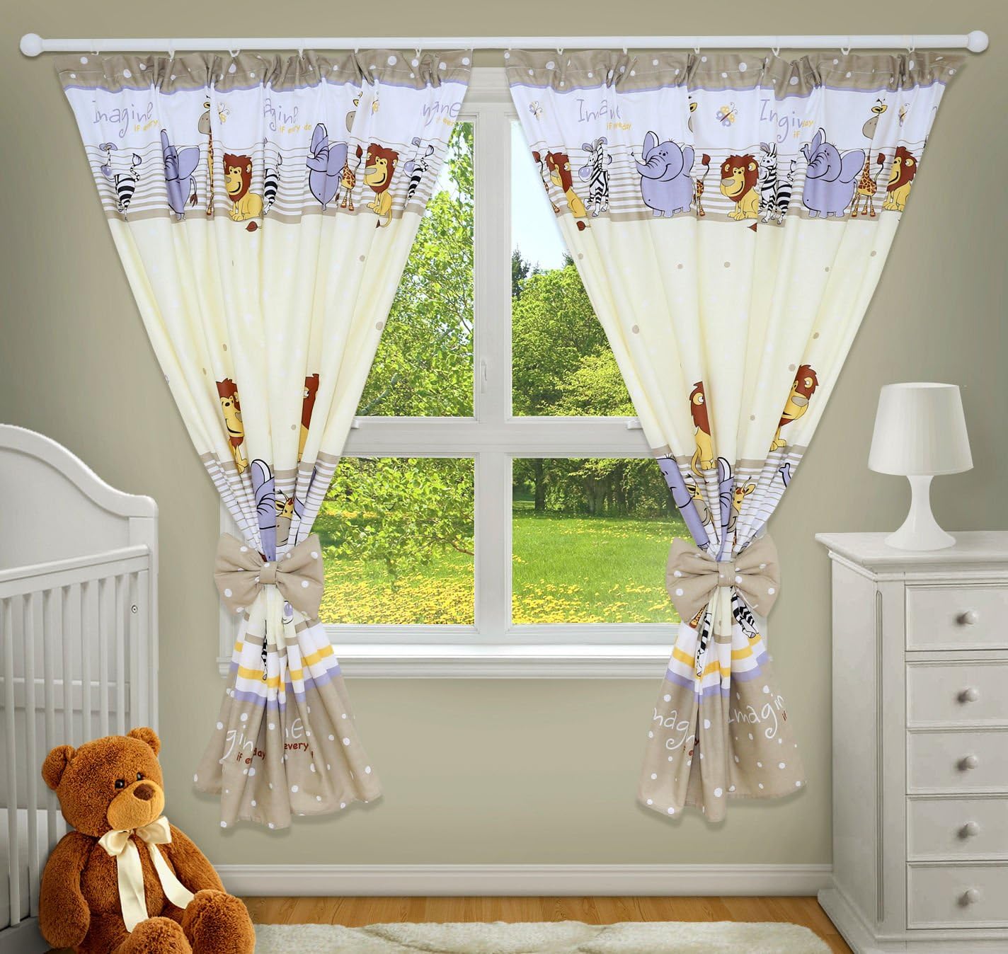 LUXURY DECORATIVE CURTAINS FOR BABY ROOM MATCHING WITH OUR NURSERY BEDDING SETS (Safari beige)