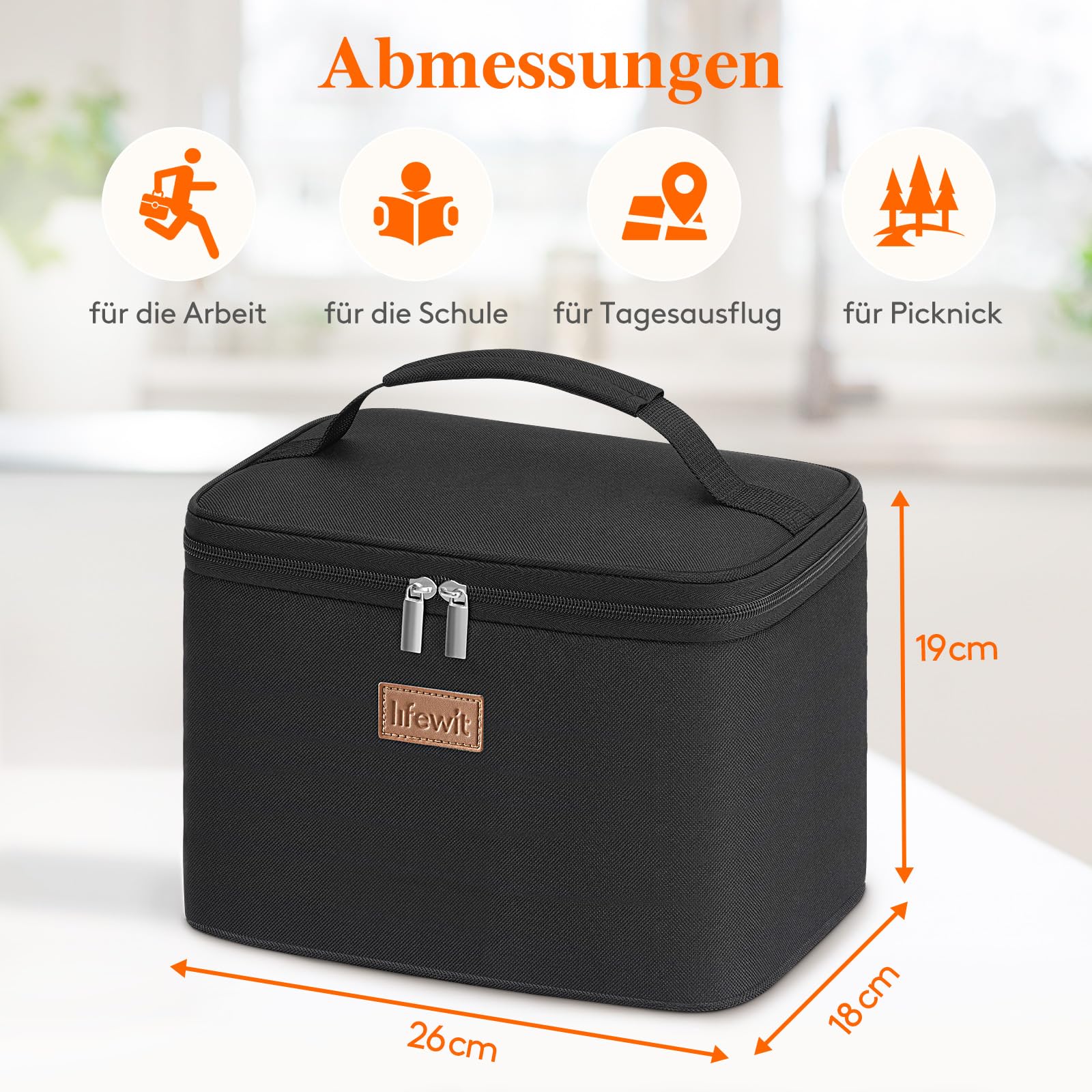 Lifewit Kühltasche Klein Isolierte für Männer Frauen, Faltbar Lunchbox Lunchtasche Isoliertasche Tragbare Kühlbox für Herren Damen für Picknicks Arbeit, Schwarz 9L 5