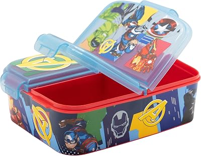 Sandwichera Infantil Vengadores con 3 Compartimentos 2156ml - Fiambrera Escolar Resistente Libre de BPA para Niños