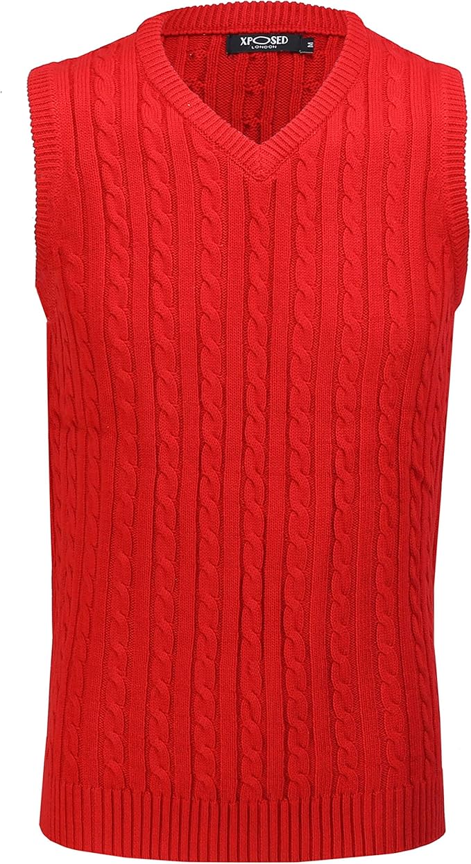 Xposed Herren Pullover Mit Zopfmuster Armellos V Ausschnitt Lassig Jersey Amazon De Bekleidung