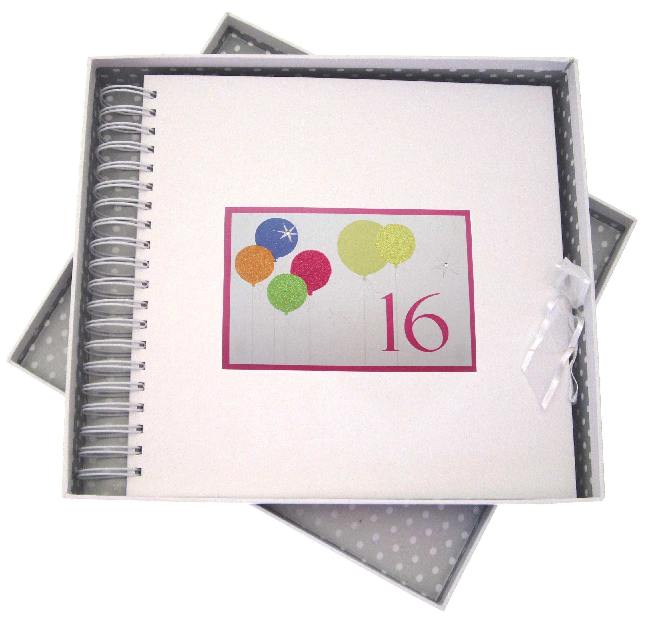White Cotton Cards 16th Birthday, Card & Memory Book, Neon Glitter Balloons