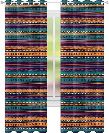 YUAZHOQI - Cortinas opacas tribales a rayas con estampado de azteca y