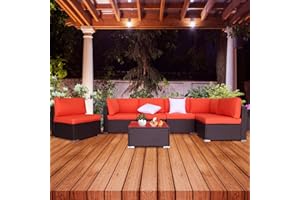 Excited Work 7Pcs Outdoor Patio Wicker Sofa, Garden Sectional Rattan Furniture Set with Coffee Table,Washable Couch Cushions and 2 Pillows