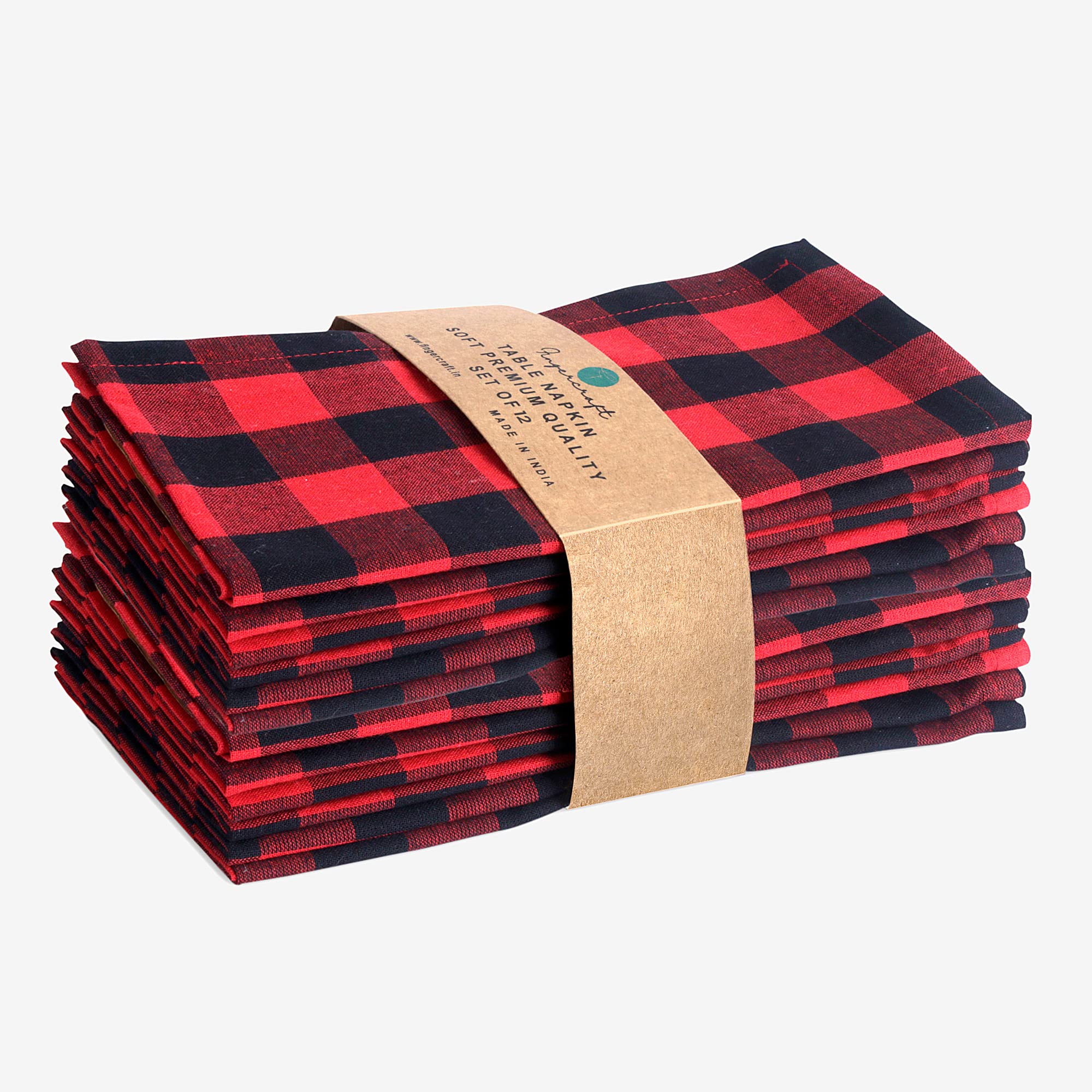 Fingercraft Napkins Cloth, Everyday Use, Soft and Well Absorbent Red Black Cotton Buffalo Check Table Napkins, Set of 12, 20x20 Inch