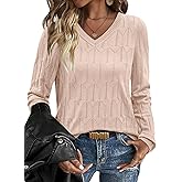 OFEEFAN Womens Sweaters Long Sleeve Shirts Fall Outfits 2026 V Neck Soft Knit Pullover Trendy Tops Dressy Casual Blouses