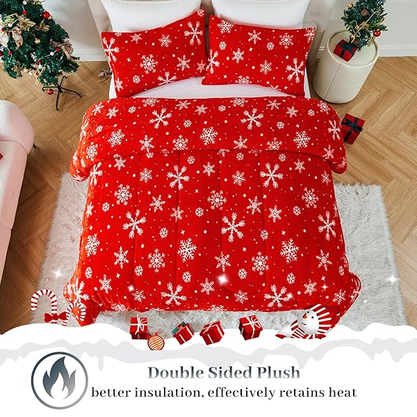 YIYEA CHRISTMAS FLUFFY KING SIZE COMFORTER SET, LUXURY FAUX FUR COMFORTER, ULTRA SOFT PLUSH FUZZY VELVET BEDDING COMFORTER SETS FOR FALL WINTER, COZY WARMTH, NO SHEDDING, 3PC, KING