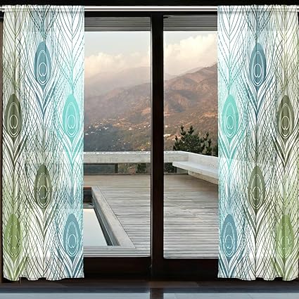 Amazon Com Ingbags Peacock Feather Sheer Curtain Panels