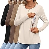 Oakgarden 4 Pack Women's Cotton Nursing Tops Breastfeeding Maternity Hidden Zippers Crew Neck Long Sleeve Pregnancy Shirts