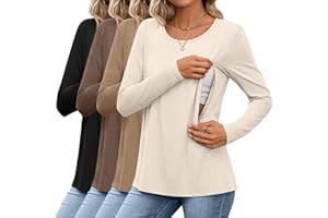 Oakgarden 4 Pack Women's Cotton Nursing Tops Breastfeeding Maternity Hidden Zippers Crew Neck Long Sleeve Pregnancy Shirts
