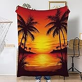 Palm Tree Sofa Throw Blankets,Beach Sunset Soft Cozy Fuzzy Lightweight Travel Blanket,Flannel Fleece Fall Throw Blanket for Couch,Bed,Camping,Movie Nights,Watching TV 50 X 60 Inch