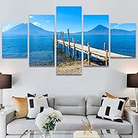 SIGNWIN 5 Panel Canvas Wall Art Modern Art Farmhouse/Country Lake Multicolor Nature Photography Relax/Calm for Home Decorations Ready to Hang - 60