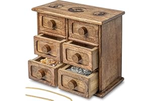 Vesoda Handmade Wooden Jewelry Box 11" x 9.5" - Engraved Knobs, Top Symbol Markings, Strong and Durable Mango Wood - Large Jewelry Box for Women, Men - 3 x 2 Layer Jewelry Box