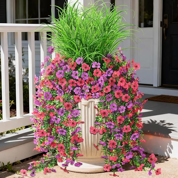ARTIFICIAL HANGING FLOWERS FOR OUTDOORS WITH WHEAT GRASS,...