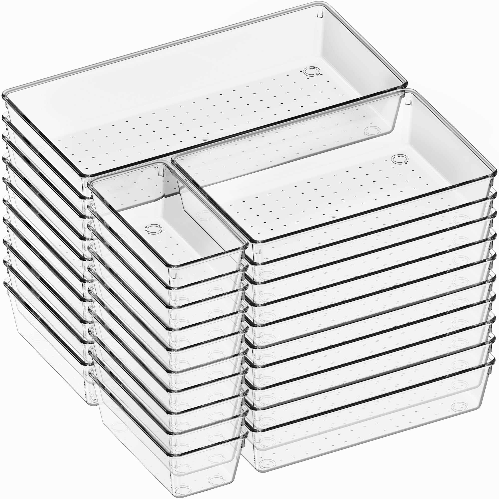 Photo 1 of Criusia 30 Pack Large Clear Plastic Drawer Organizer Bins - Acrylic Kitchen Drawer Organization and Storage Dividers for Utensils Gadgets, Office Bathroom and Vanity Organizer for Makeup Accessoires