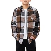 storeofbaby Boys Casual Button Down Shirts Kids Long Sleeve Plaid Blouses Shacket Jacket 7-15 Years