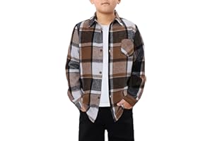 storeofbaby Boys Casual Button Down Shirts Kids Long Sleeve Plaid Blouses Shacket Jacket 7-15 Years