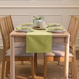 Encasa XO Table Runner 13x59 in Sage Green Cotton Canvas view 4