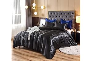 HOdo Home Satin Duvet Cover Queen Size, 3 Piece Silk Like Comforter Cover, Ultra Soft and Breathable Bedding Set with Zipper Closure & Corner Ties
