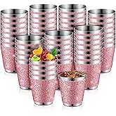 Qinyoung 50 Pcs 1 oz Stainless Steel Shot Glasses Bling Wine Glitter Metal Shot Glasses Bachelorette Wedding Party Supplies for Espresso Whiskey Bar(Pink)