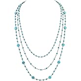 Firstmeet Long Chain Multi Layer Fashion Glass Beads Handmade Necklace for Women