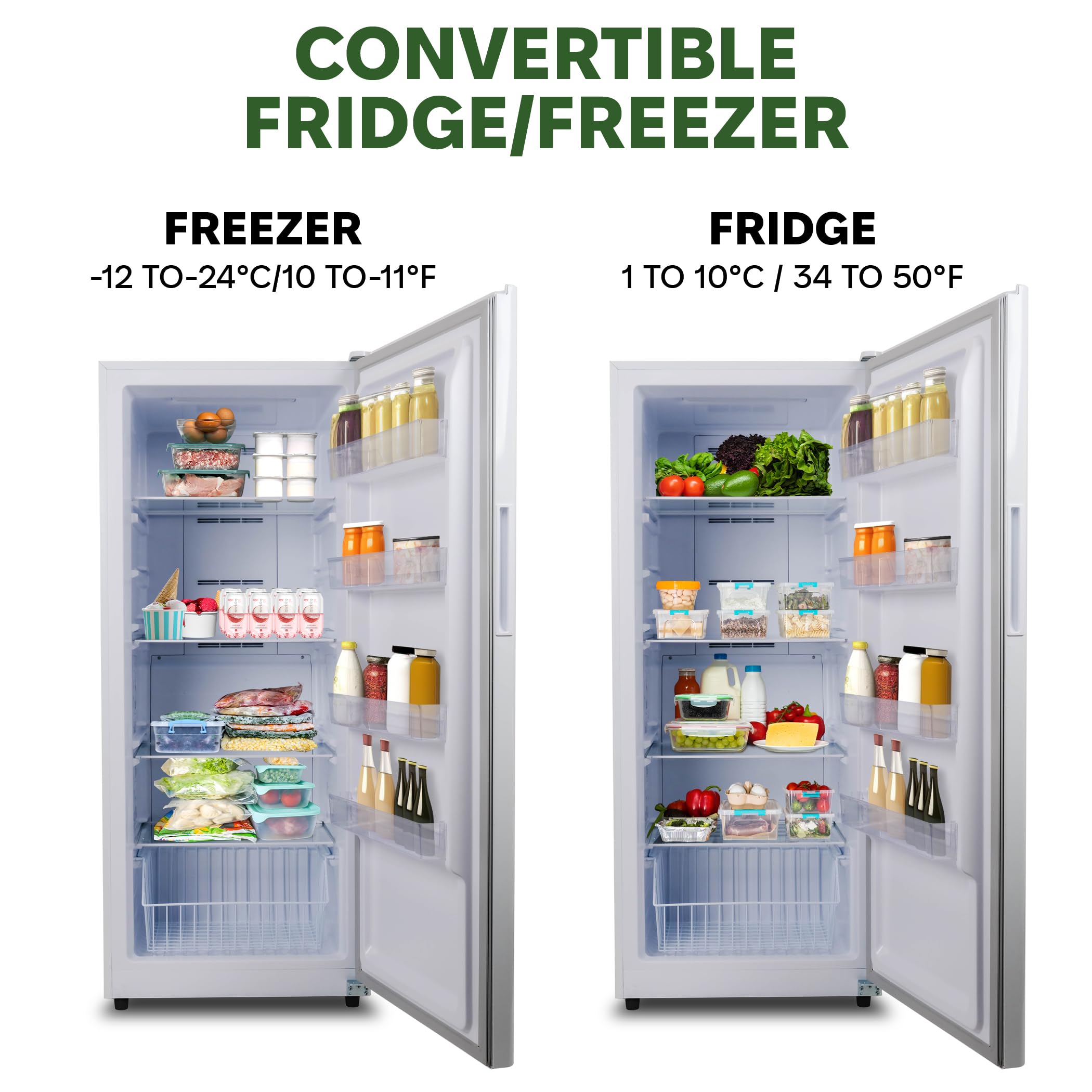 Hamilton Beach HZ8971 17 cu ft Upright Convertible Fridge/Freezer-Frost Free-Reversible Door-Removable Glass Shelves-LED Interior Light, White