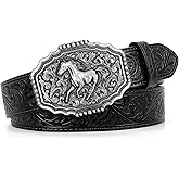 LALATCH Cowboy Western Belts for Men Woman, Cowboy Cowgirl Belt Embossed Western Country Buckle Leather Belts for Jeans