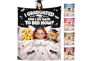 WFR Funny Graduation Blanket with Custom Cartoon Character, Personalized Class of 2026 Gifts I Graduated So Can I Go Back to 