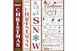 BORAMDO Christmas Stencils for Painting on Wood 11PCS, Reusable Merry Christmas Porch Sign Stencils, Including Let it Snow/Gnome/Believe/Wonderful/Jingle/Joy to The World Stencils for DIY Crafts