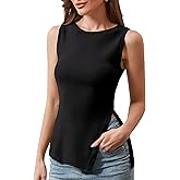 Ardrem Women Asymmetrical Side Button Slit Hem Sweater Vest Sleeveless Ribbed Knit Tank Tops Boat Neck Summer Vest Tops 2025