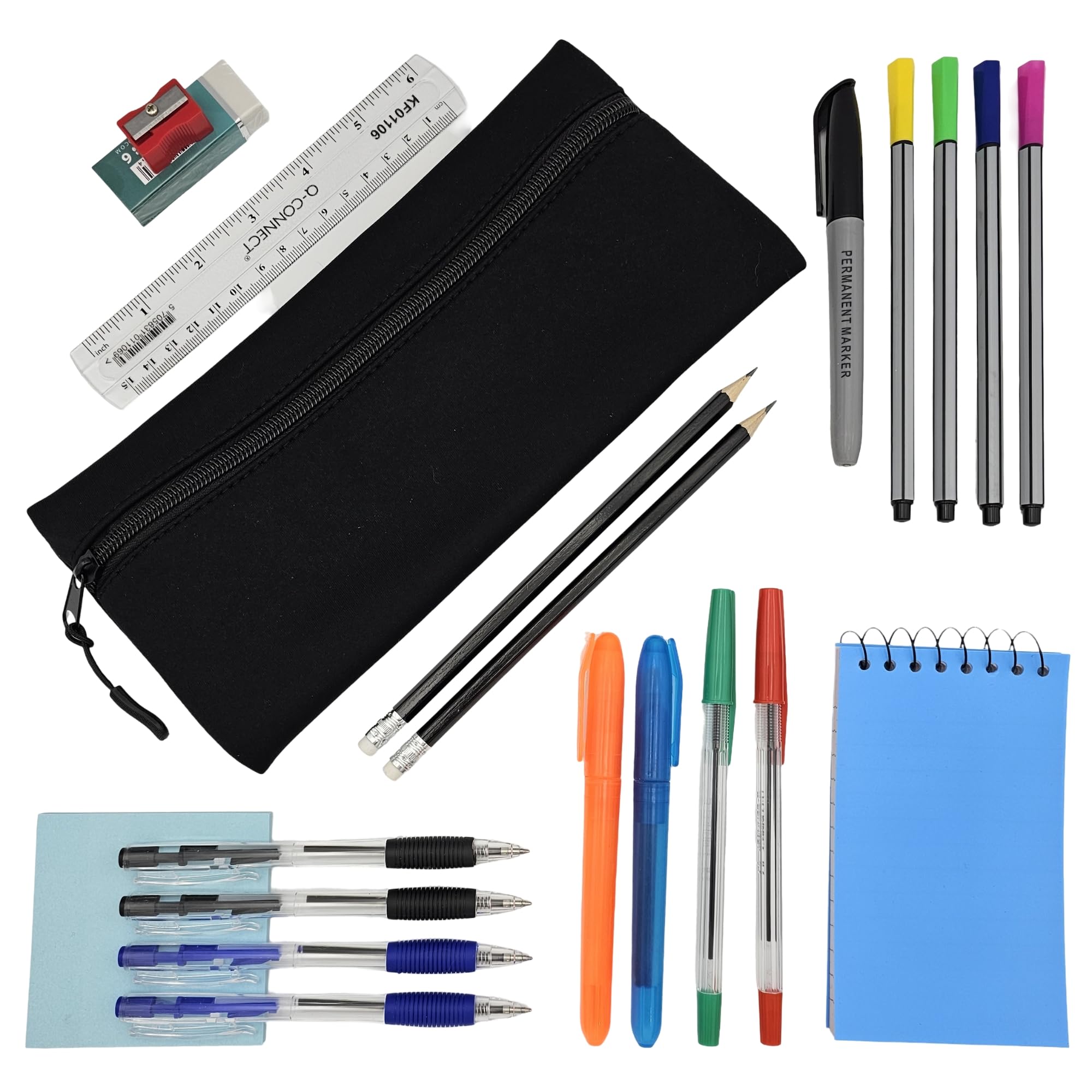 Pre Filled Pencil Case with Stationery Included | Mini Stationery Set for Office, Home or School – Black — image 1