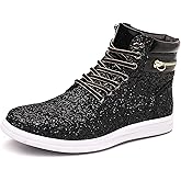 Trsorini Glitter Mens Shoes High Top Fashion Sparkly Sneakers Shiny Bling Sequin for Male