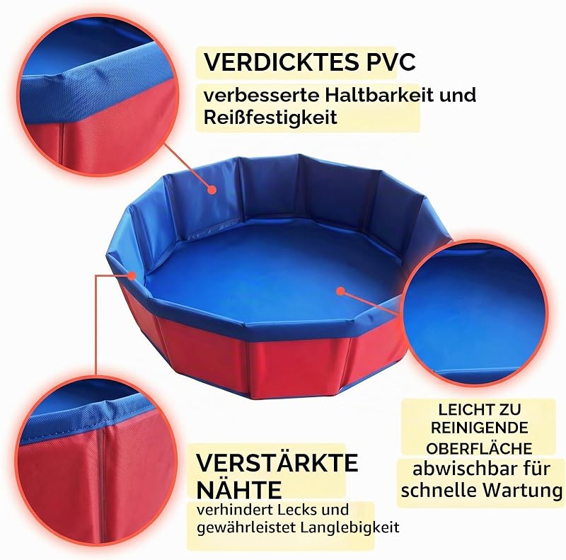 1 Stück Katzenpool aus PVC, faltbarer Bade- und Planschbecken für Katzen & Kleintiere, rot, 30 x 10 cm, ideal für Outdoor-Camping