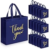 Sweetude 30 Pcs Thank You Gift Bags with Handles Bulk Reusable Goodie Bag Non Woven Foldable Handbag for Christmas Wedding Bridesmaid Gifts(11 x 12 x 5 Inch,Navy Blue)