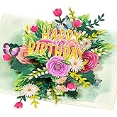 POPWOW Happy Birthday Pop Up Card, Flowers and Butterflies, Floral 3D Greeting Card, Gift for Mom, Sister, Women, Grandma, Stepmother, Aunt, Daughter, 5x7 - Includes Envelope And Message Note