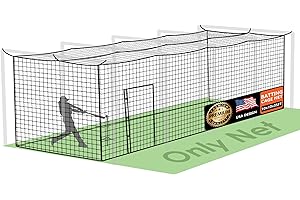 ORIENGEAR Baseball Batting Cage Nets, ONLY NET, 70'L/55'L/35'L/20'L Baseball and Softball Cage Netting, 1.88" #45 Mesh, Professional Fully Enclosed PE Hitting Cage Net with Door, Without Poles