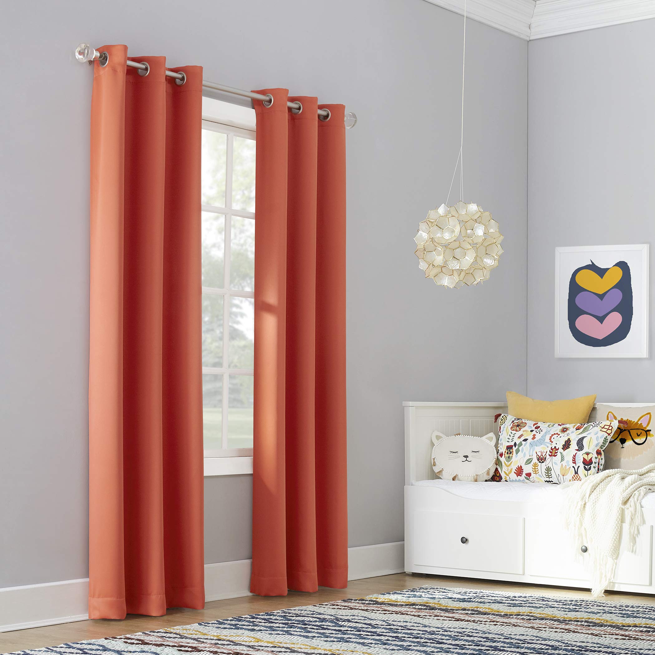 Sun Zero Riley Kids Bedroom Blackout Grommet Curtain Panel, 40" x 84", Tangerine Orange