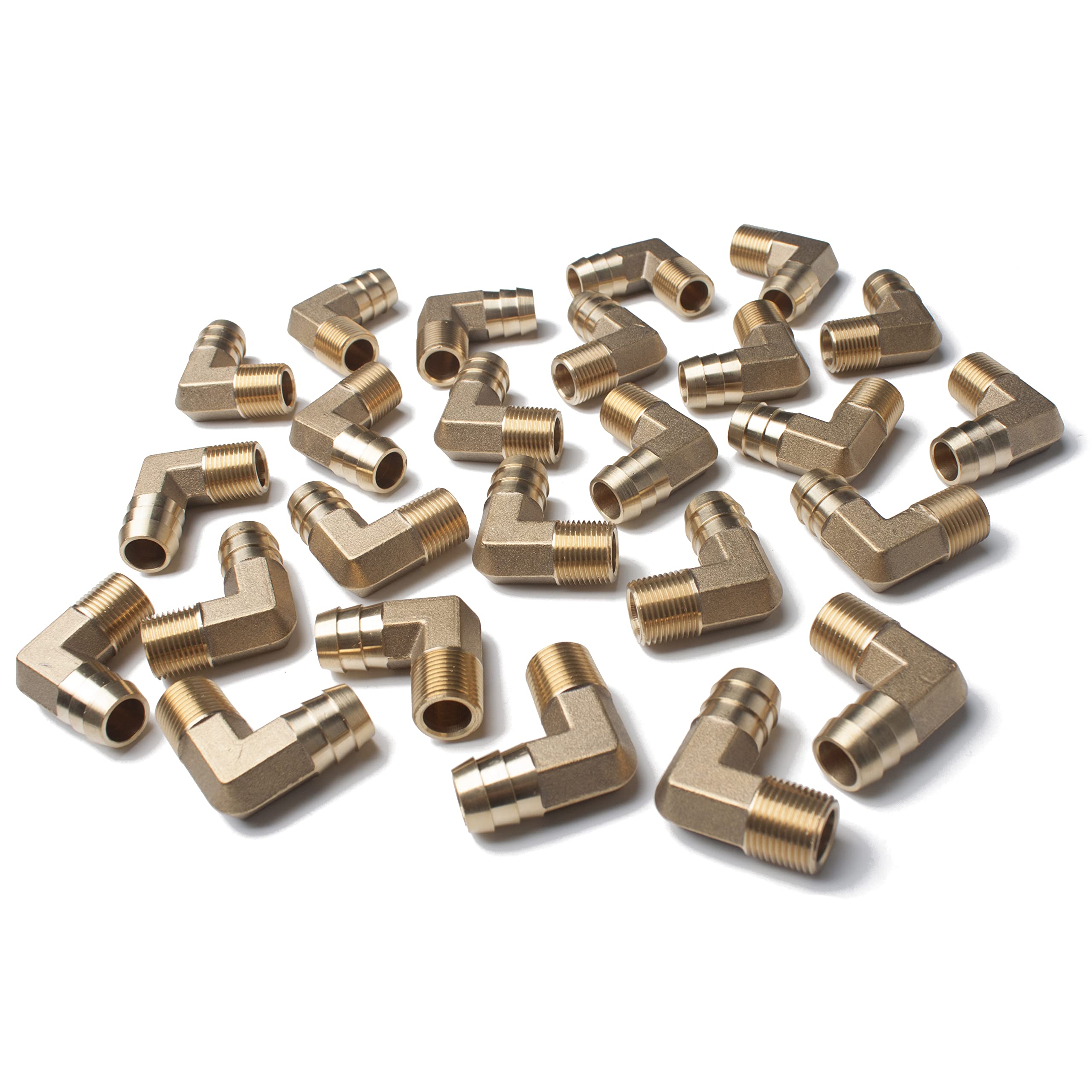 LTWFITTING 90 Deg Elbow Brass Barb Fitting 3/8-Inch Male BSPT x 16mm ID Hose(Pack of 25)
