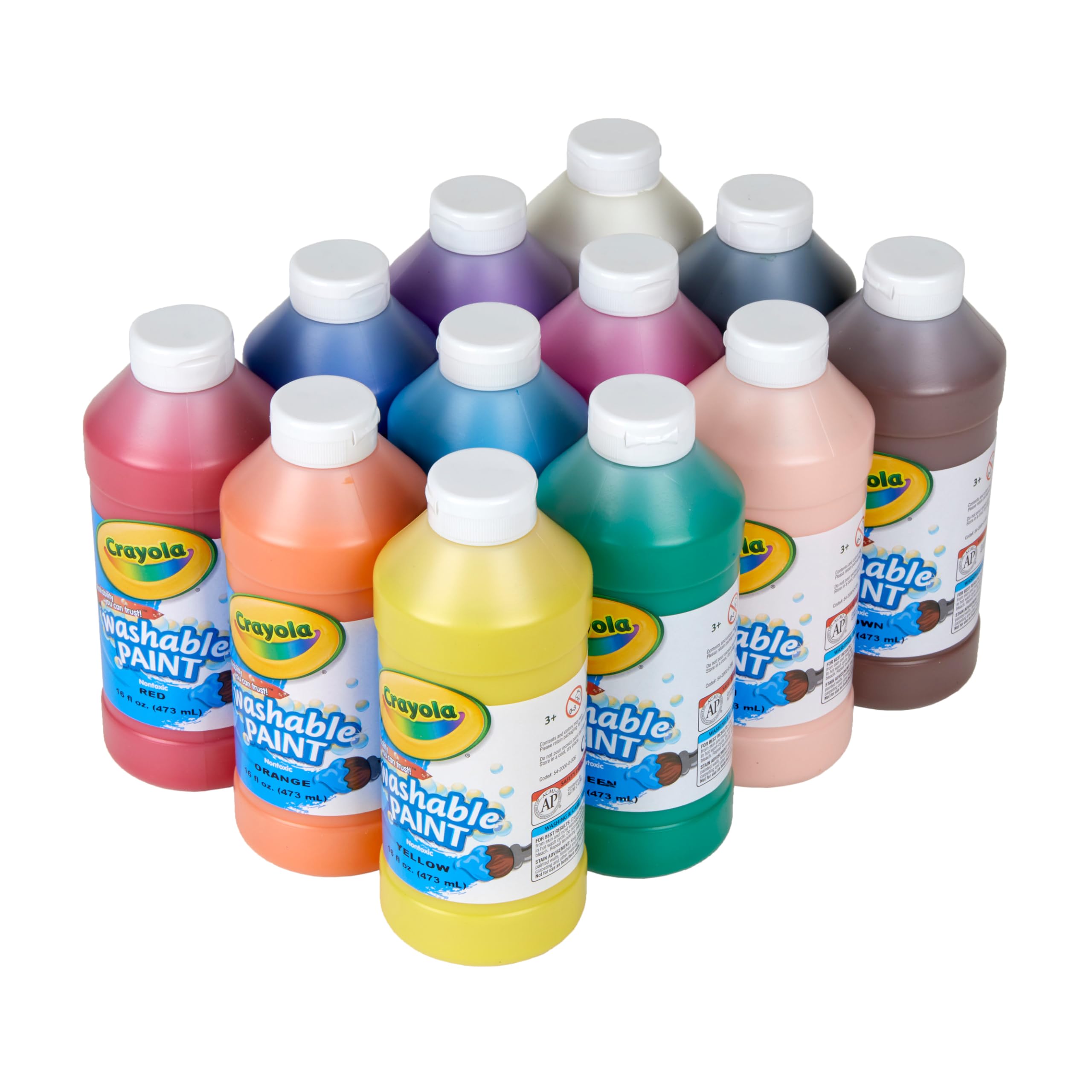 Crayola Washable Paint for Kids (12ct), Teacher Supplies, School Classroom Must Have, Bulk Paint Set, Nontoxic Kids Arts & Crafts Essentials, 16 Oz
