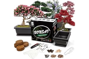 Sproutix Bonsai Starter Kit, 5 Seeds Growing into Acacia, Wisteria, Sakura, Red Maple and Black Pine, Including Complete Gardening Tools with A Gift Box, Christmas Gifts for Men Women Beginners