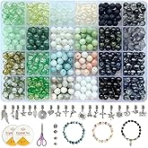 Rujiaoa Glass Bead Bracelet Making Kit (8mm), Beginner Set with 600PCS Green Glass Beads, No Jewelry Tools Required