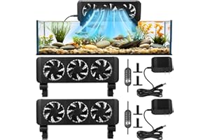 Tujoe 2 Pcs Aquarium Chillers Fan 3 Head Adjustable Fish Tank Cooling Fan with Timer, 5 Wind Speeds, Quiet Operation for Freshwater & Saltwater Tanks