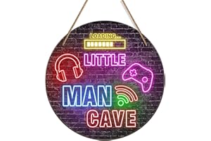 SIMIMI ART Little Man Cave Sign, Boys Teenage Room Hanging Wall Art Decoration, Christmas Birthday Gift for Son Kid, Playroom Nursery Decor for Game Lover Gamer Wall Decor 12″x 12″