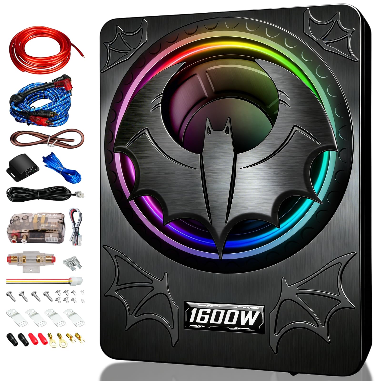 Photo 1 of SCBPAUD 1600W Slim Underseat Subwoofer with Built-in Amp 10 Inch Sub | RGB Ambient Lighting, LPF/Gain/Bass Boost Controls, Individual Controls, Distortion-Free Deep Bass | Universal Fit for All Car