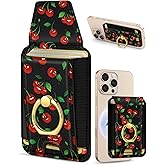 Shorogyt Compatible with Magsafe Wallet with Ring Stand Grip - Cute Magnetic Phone Wallets Card Holder for iPhone 17/16/15/14/13/12 Series for Women Girls Cherry Design, Fit 7 Cards