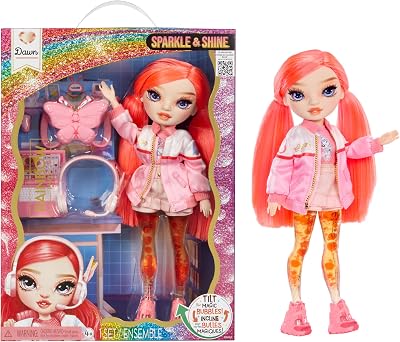 Sparkle & Shine Doll - Dawn - 28 cm Modepuppe mit Korallenrotem Haar und Magischen Zauberblasen in den Beinen, Farbe, zum Stylen und Spielen, Sammlerstück, Für Kinder von 4 bis 12 Jahren