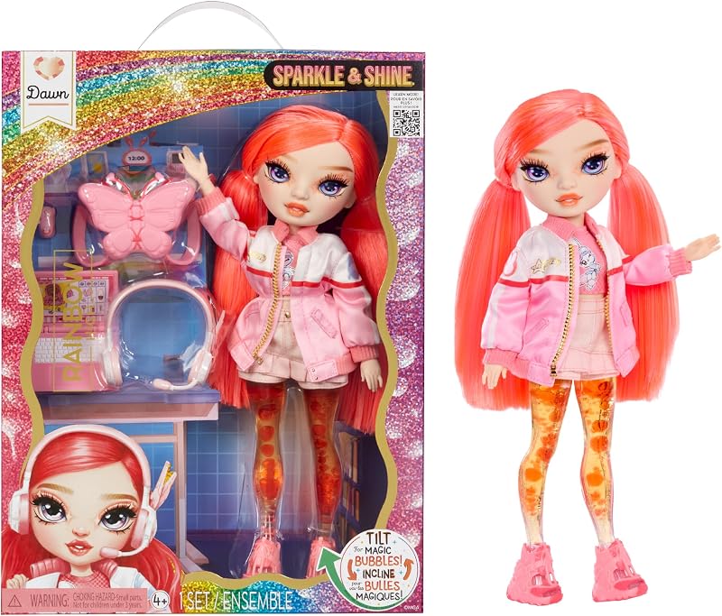 Sparkle & Shine Doll - Dawn - 28 cm Modepuppe mit Korallenrotem Haar und Magischen Zauberblasen in den Beinen, Farbe, zum Stylen und Spielen, Sammlerstück, Für Kinder von 4 bis 12 Jahren