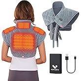 Vofuoti Heating Pad for Neck and Shoulders, Portable Cordless Heating Pad with Massager and Battery, Weighted Electric Heated Neck Shoulder Wrap, 16'' x 22'', 2.2lbs-Gray